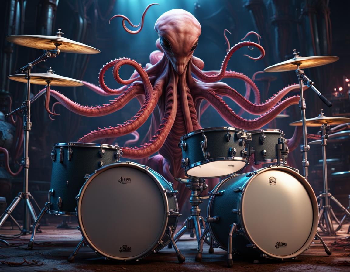 Alien Tentacle Drummer: Detailed Concept Art