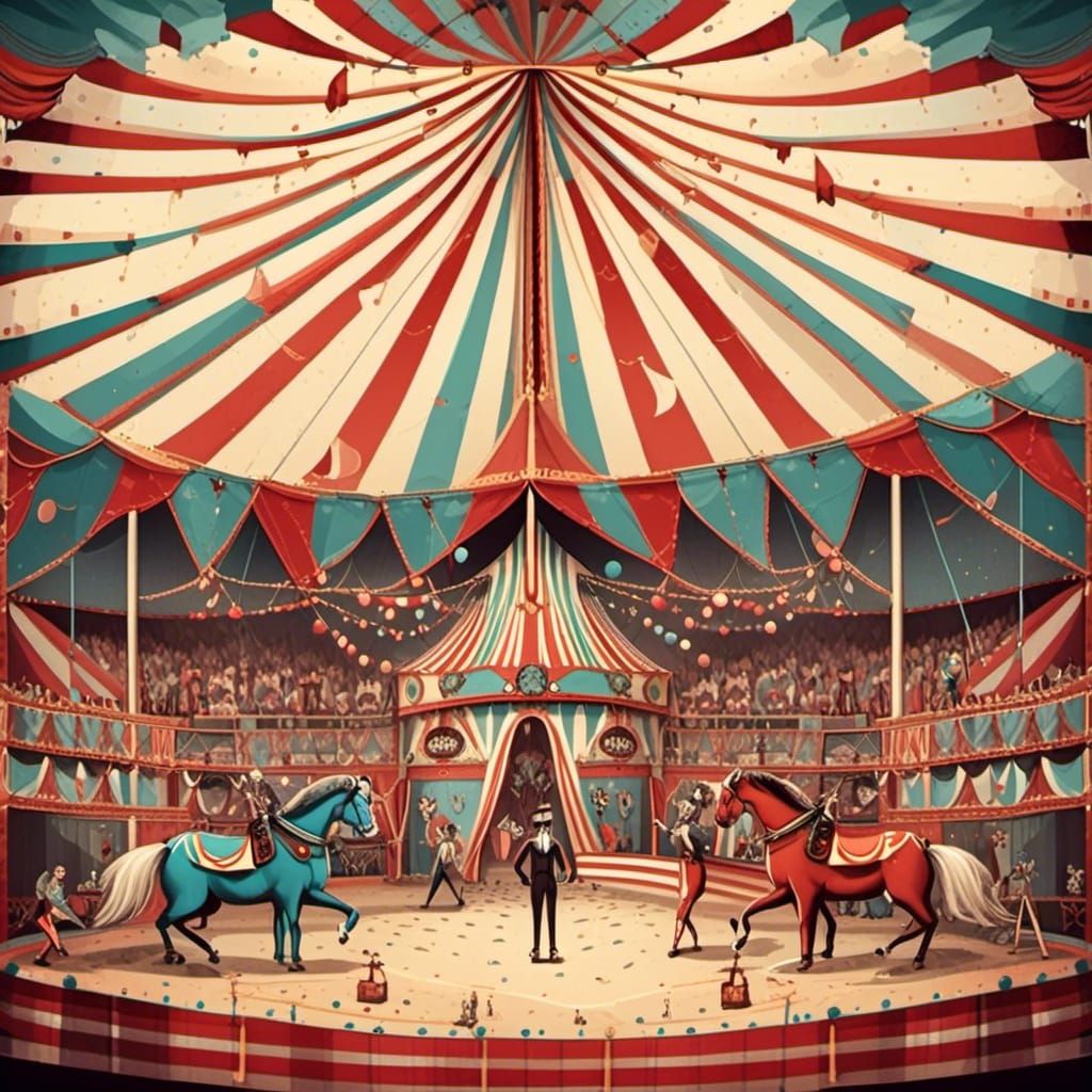 Colorful Circus Tent Interior in Tim Burton Style
