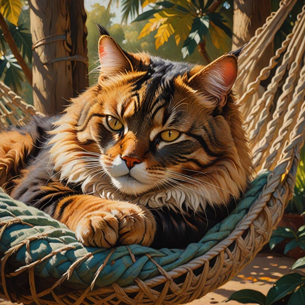 Giant Cat in Hammock Oil Painting