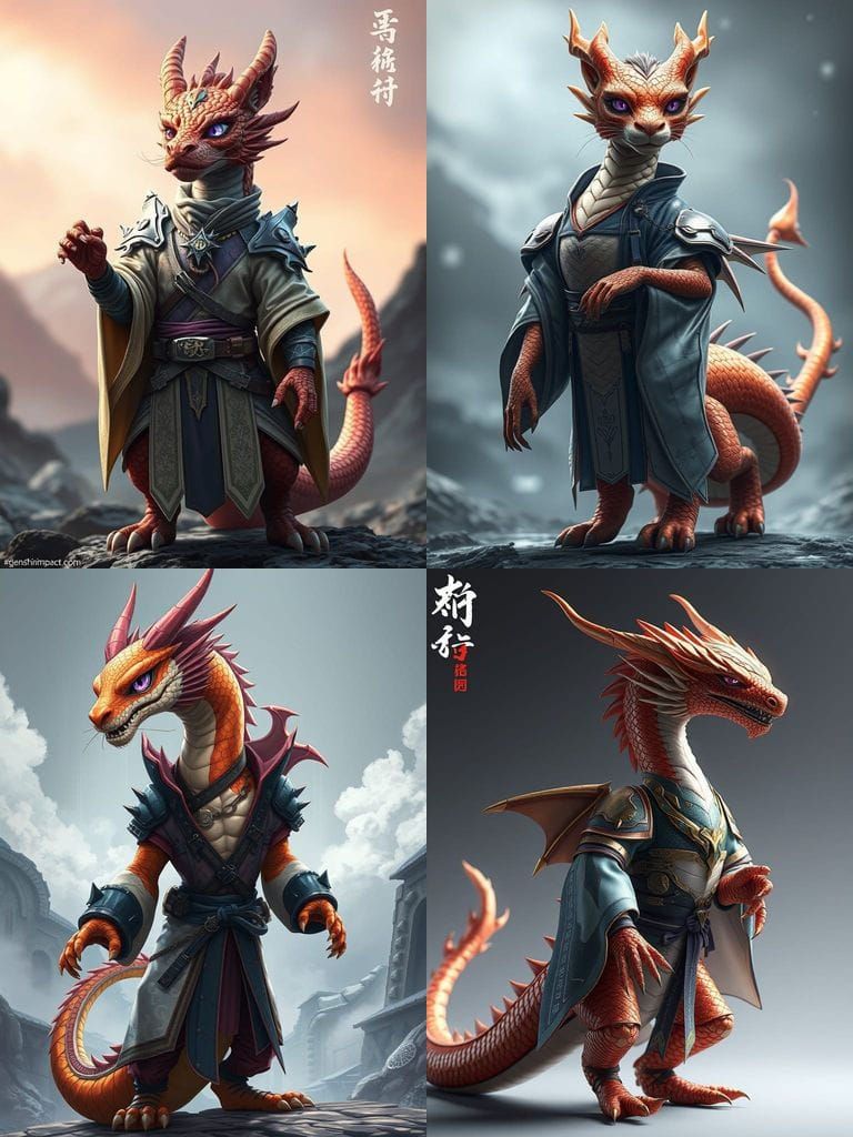 Anime-Inspired Humanoid Dragon with Copper Scales and Feline...