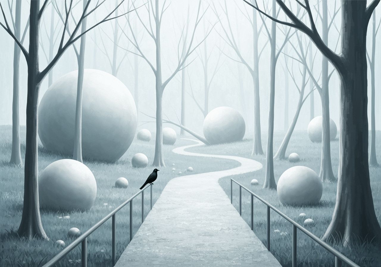 Metallic Forest Path in Soft Impressionistic Style