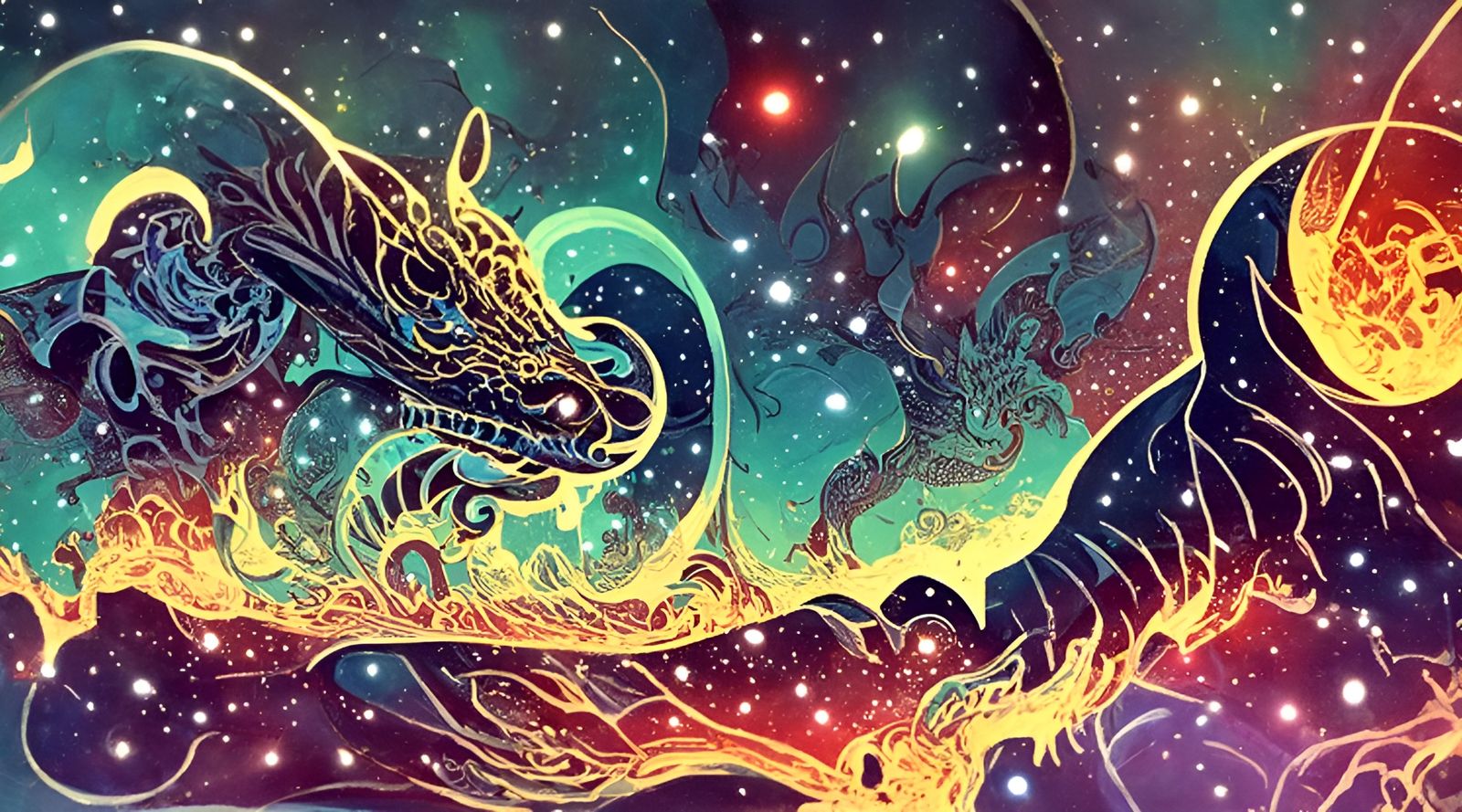 Cosmic Dragon in Art Nouveau Style