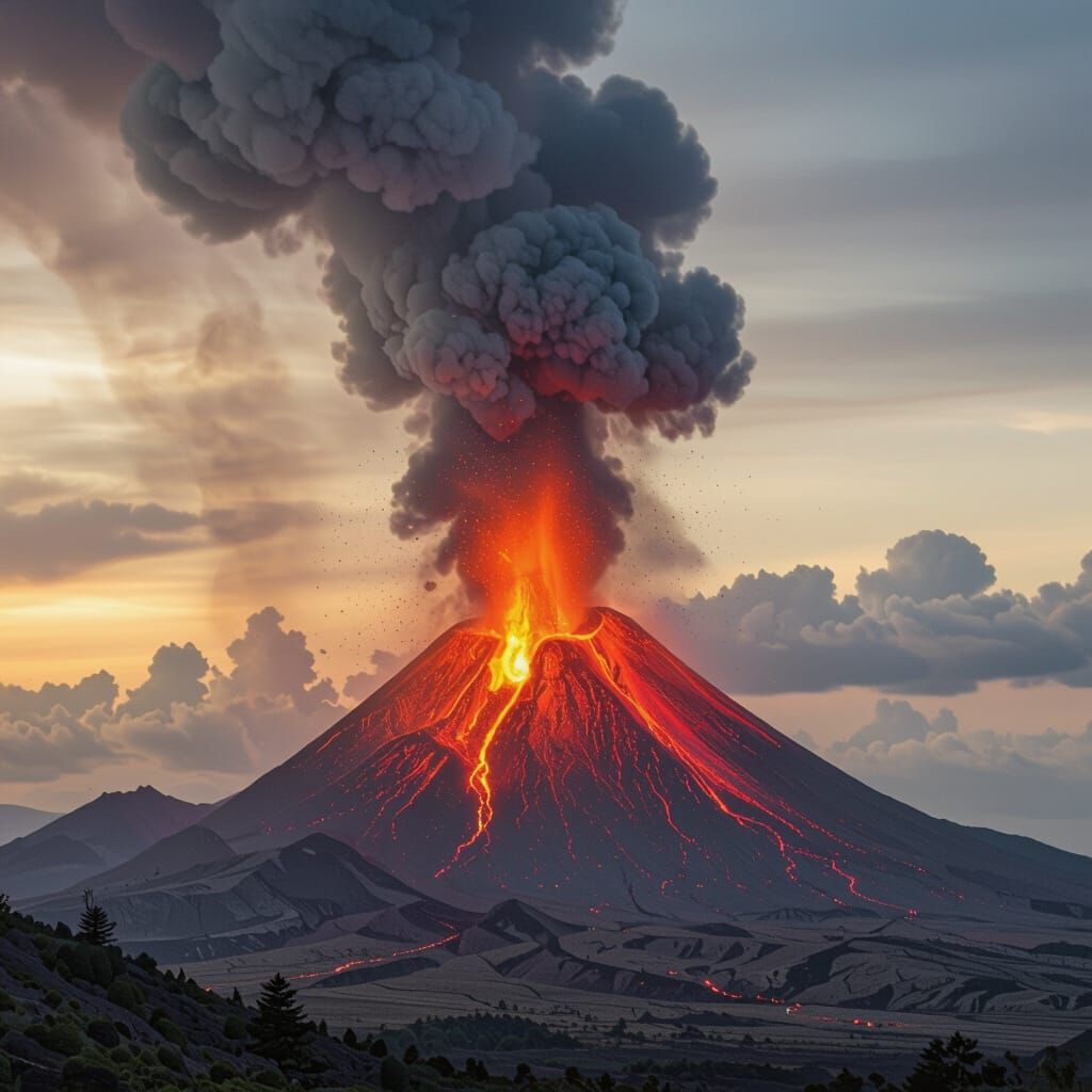 Majestic Erupting Volcano Spews Fiery Lava