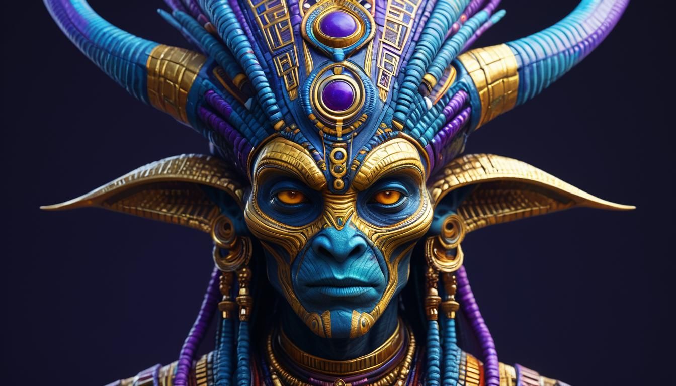 Alien Tribe Portrait with Golden Lighting, Digital Art