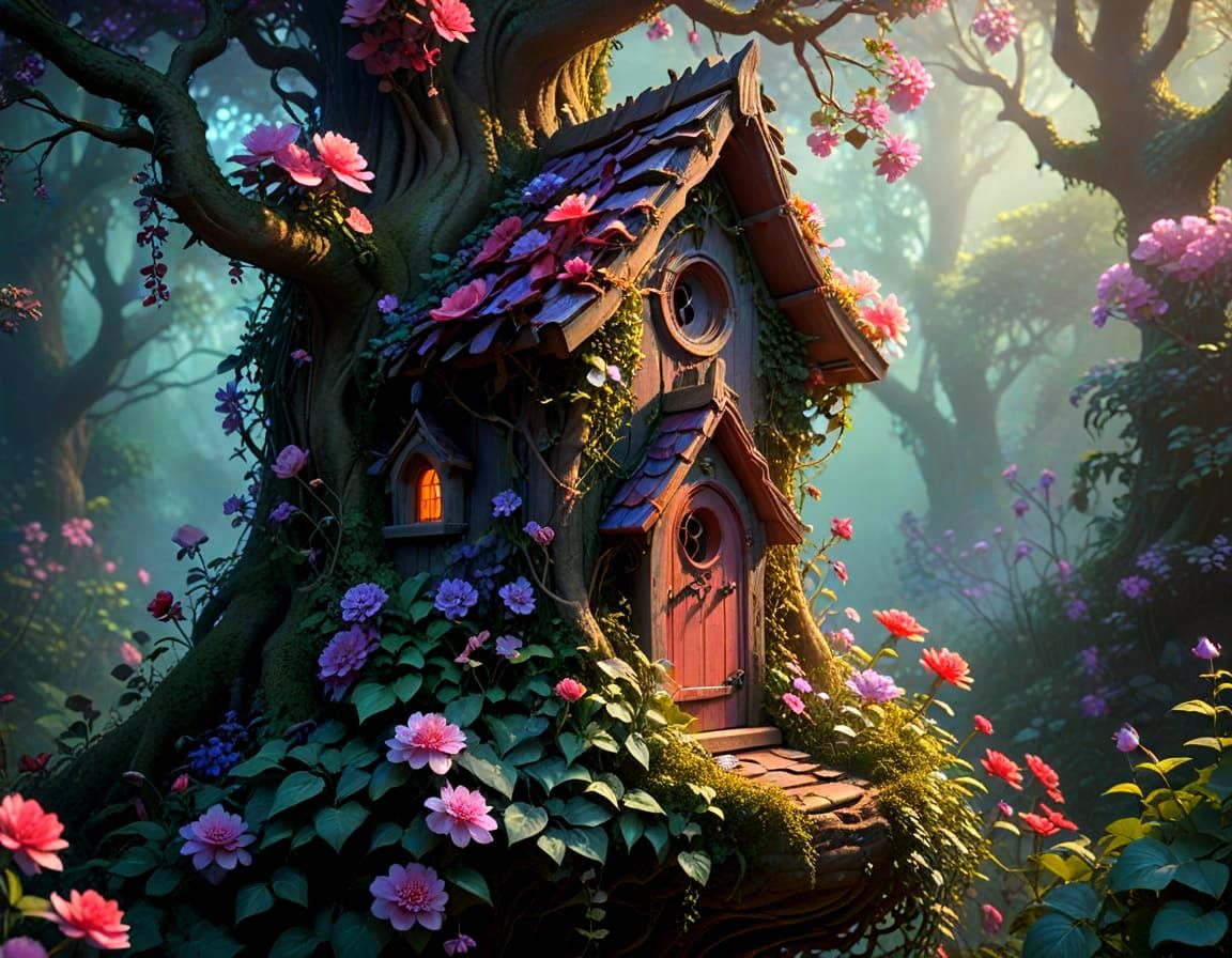 Enchanted Forest Birdhouse in Ghibli Style