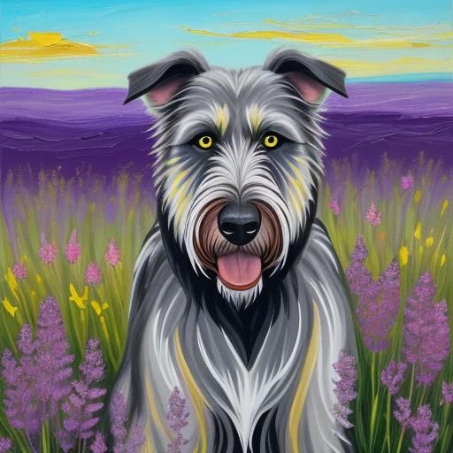 Abstract Wolfhound in Wildflower Field as Impasto Painting