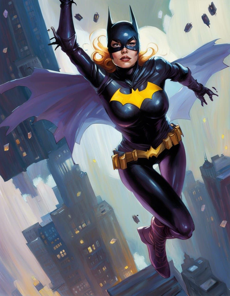 Batgirl Descending: An Acrylic-Style Rendition