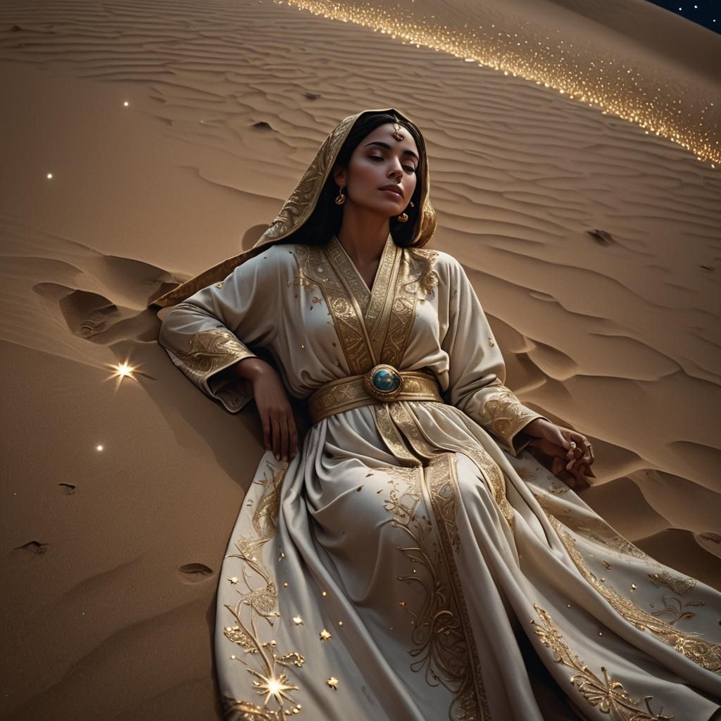 Mystical Arabian Night: Woman Gazing at Starry Sky