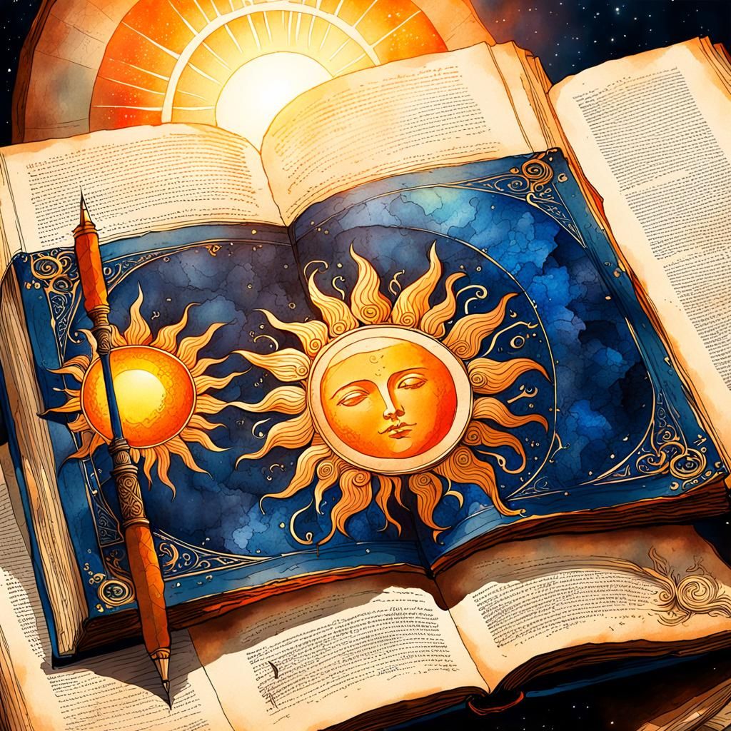 Renaissance Sun Illustration in Watercolor and Ink