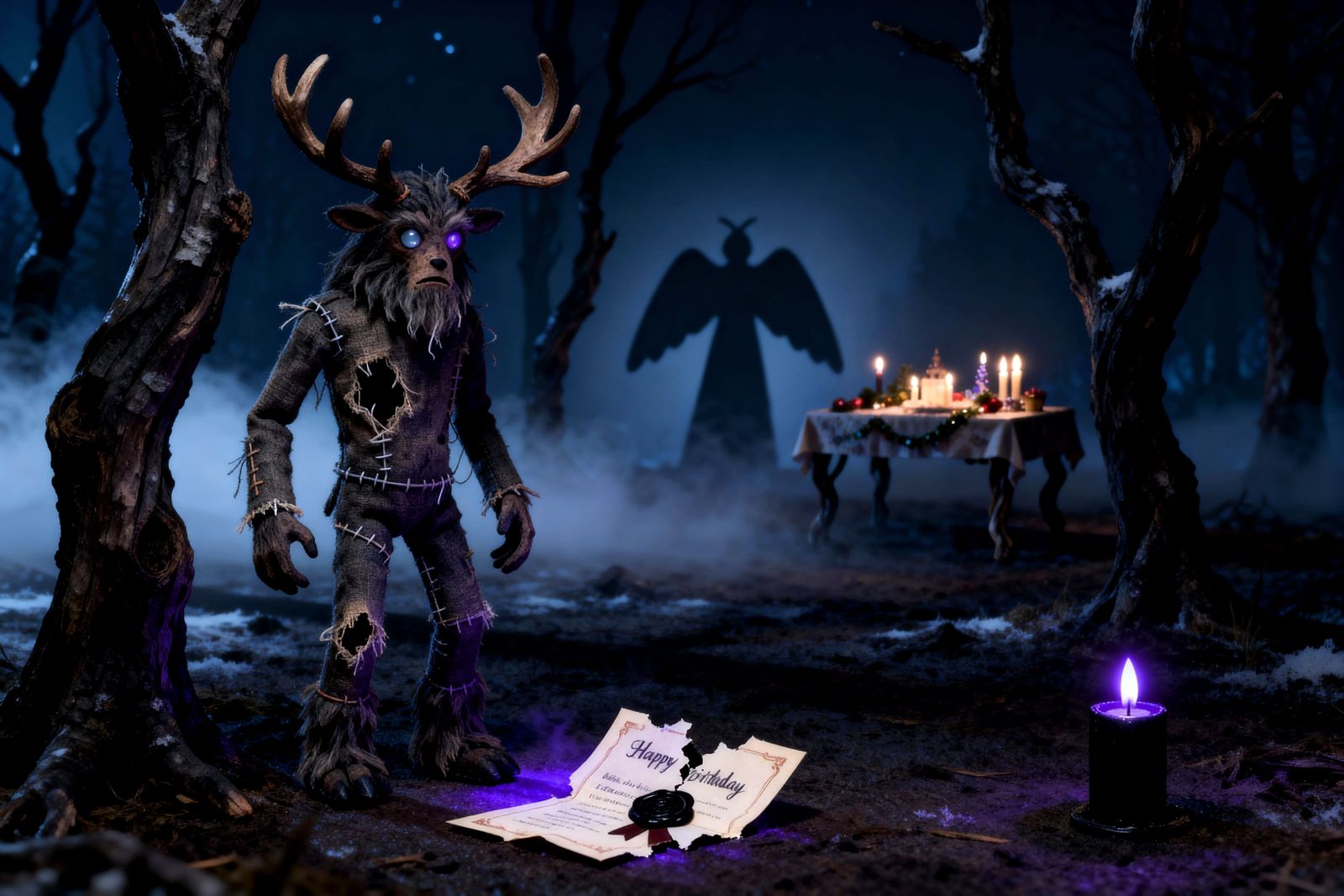 Eerie Wendigo in Cursed Forest Stop Motion Style