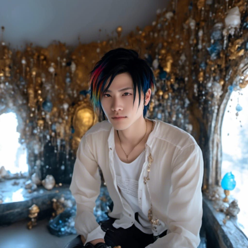 Rainbow Haired Doll on Throne with Buster Sword