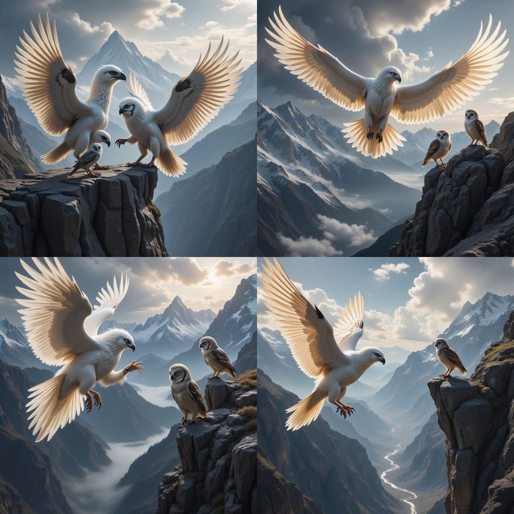Majestic Griffin Guides Owlet Home in Fantasy Twilight