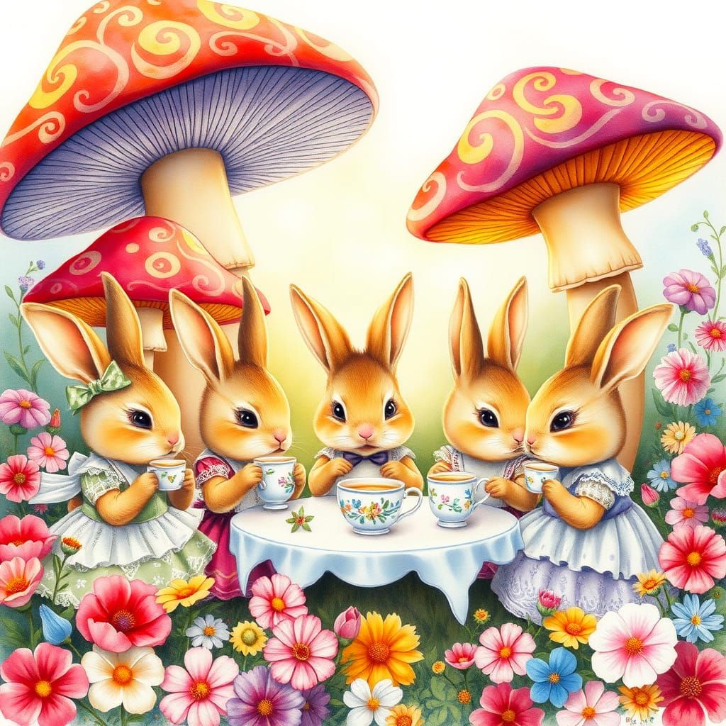 Bunny tea party in Wonderland