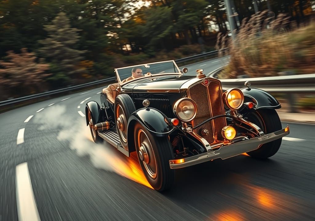 1930s Luxury Convertible Drifting at High Speed
