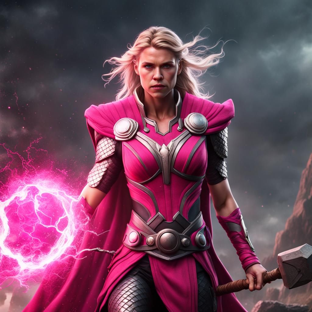 Female Thor in Pink: Detailed Matte Painting