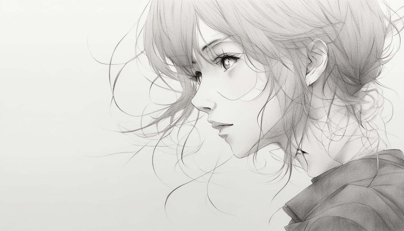 Minimalist Pencil Drawing of a Beautiful Woman in Anime Styl...