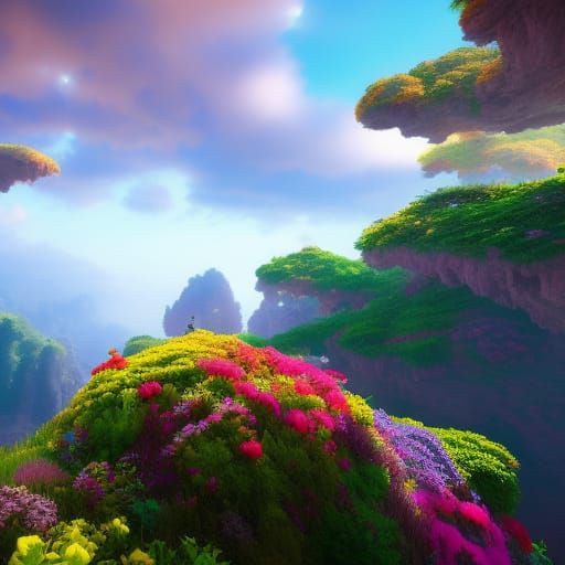 Fantasy Landscape with Floating Islands, Hyperdetailed 3D Ar...