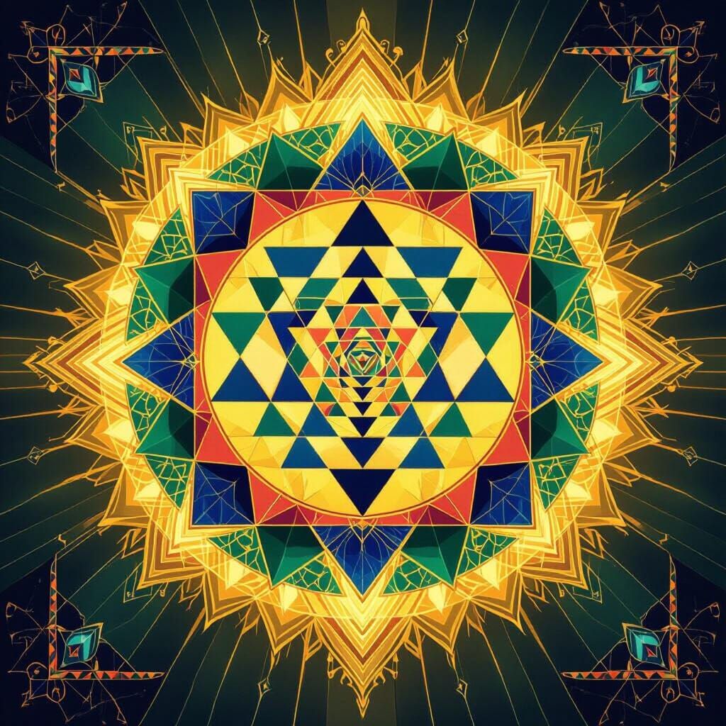 Bold Sri Yantra Sacred Geometry in Golden Aura