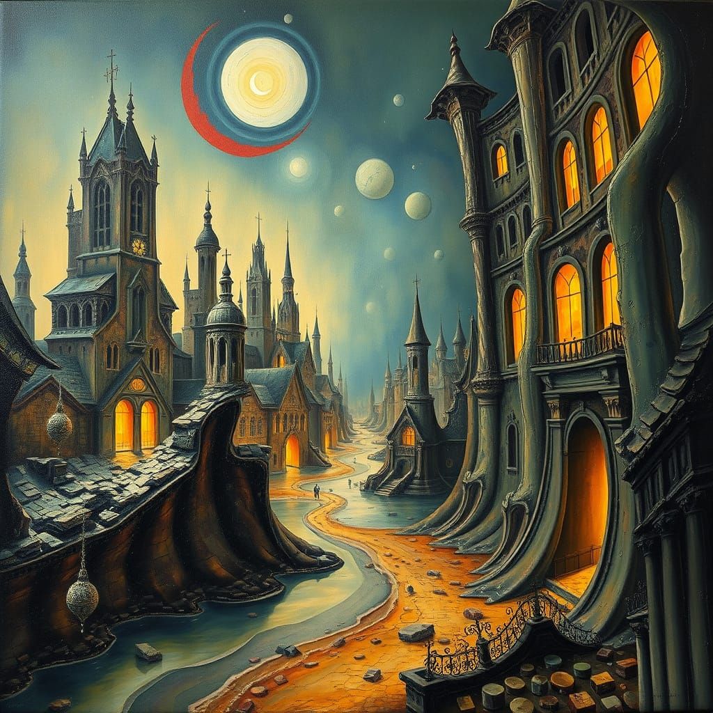 Surrealist Cityscape Melts in Dreamlike Abstraction