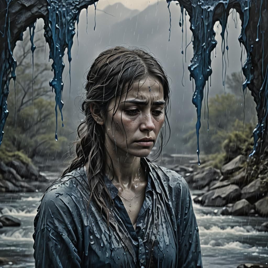 Woman in a Landscape of Flowing Tears