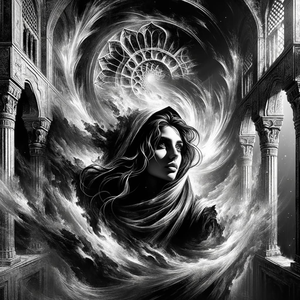 Middle Eastern Woman in Goth-Baroque Vortex