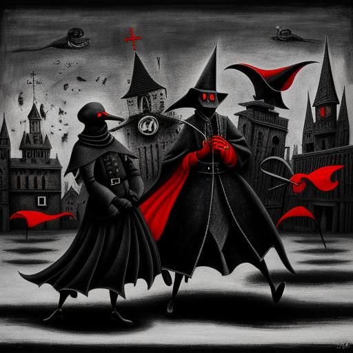 Surreal Plague Doctors in Selective Color