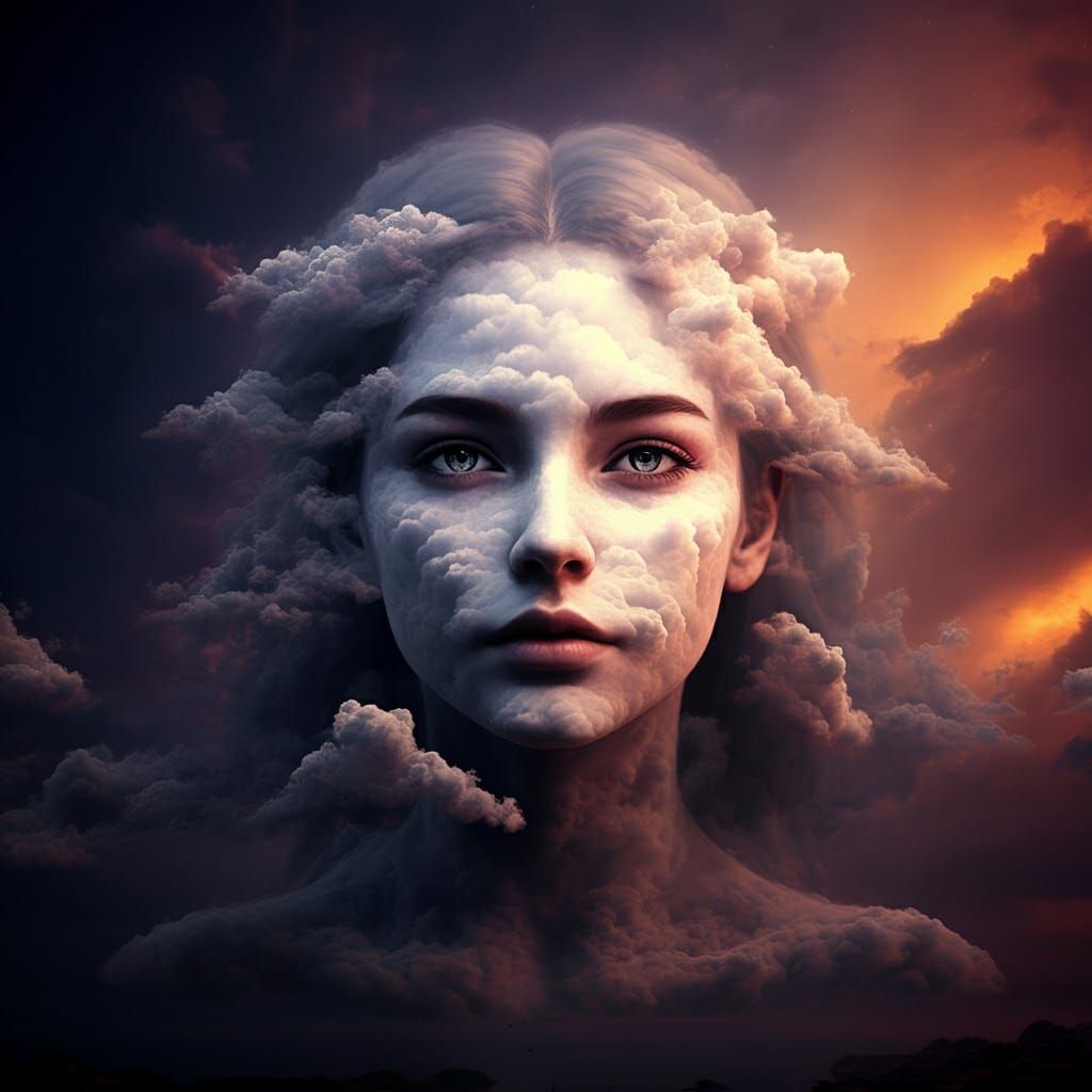 Cloud Woman: Mesmerizing Face in Atmospheric Light