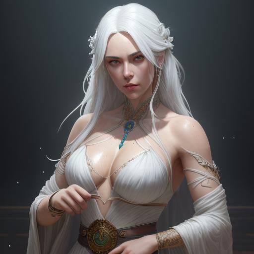 Alluring Girl with White Hair, Hyperdetailed Portrait