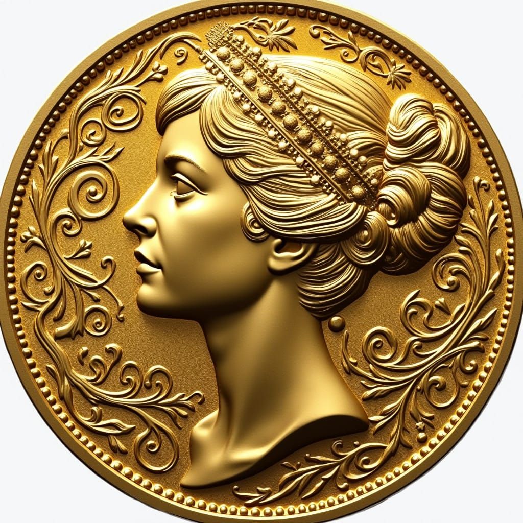 Luxurious Gold Coin with Intricate Dye Cut Pattern from the...