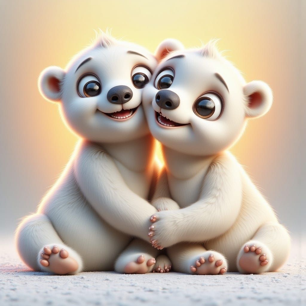 Whimsical Polar Bear Couple in Golden Light