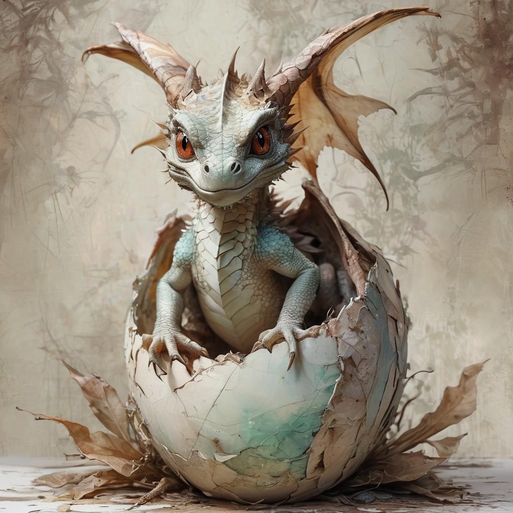 Cute Baby Dragon Hatching from Scaly Egg