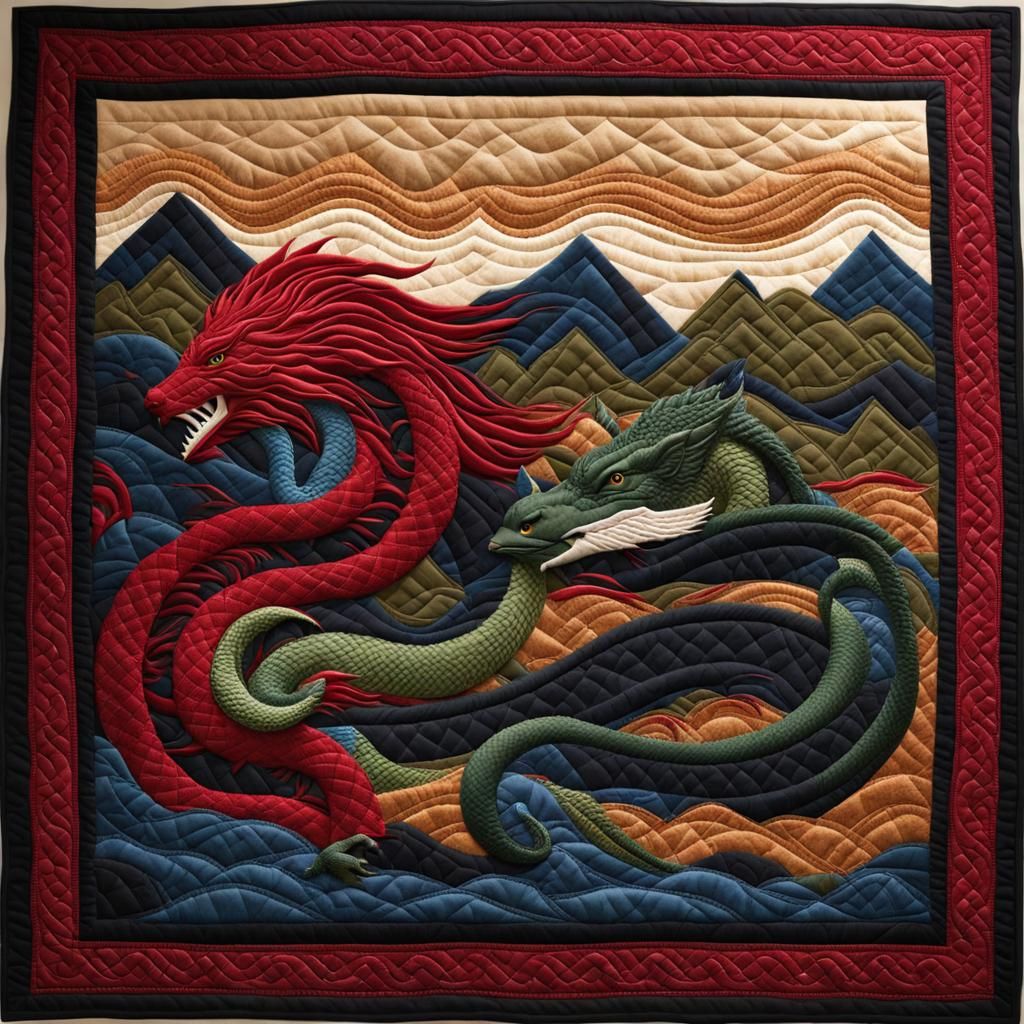Quilted scene with Jörmungandr - the Midgard serpent