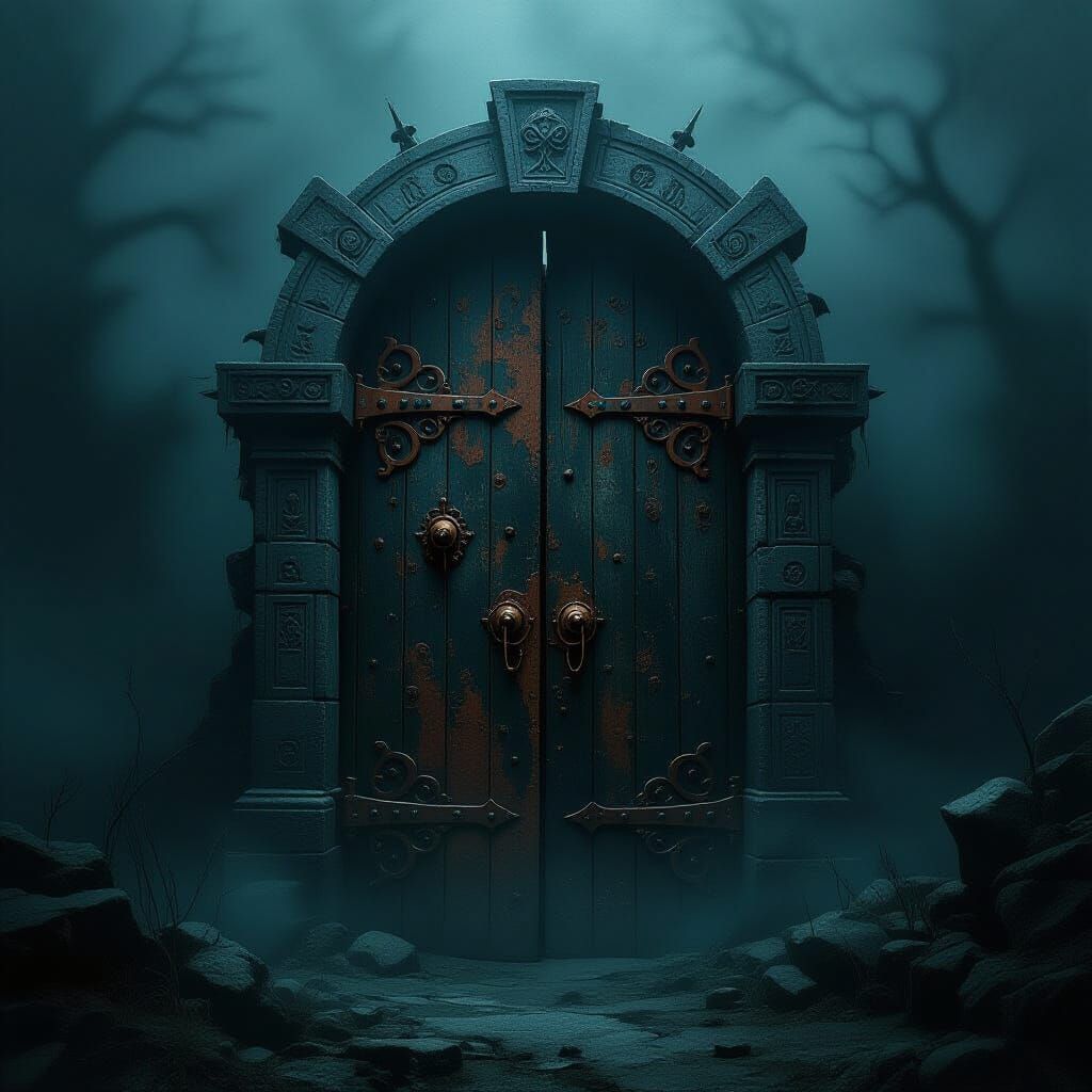 Ominous Ancient Door in Dark Fantasy Style