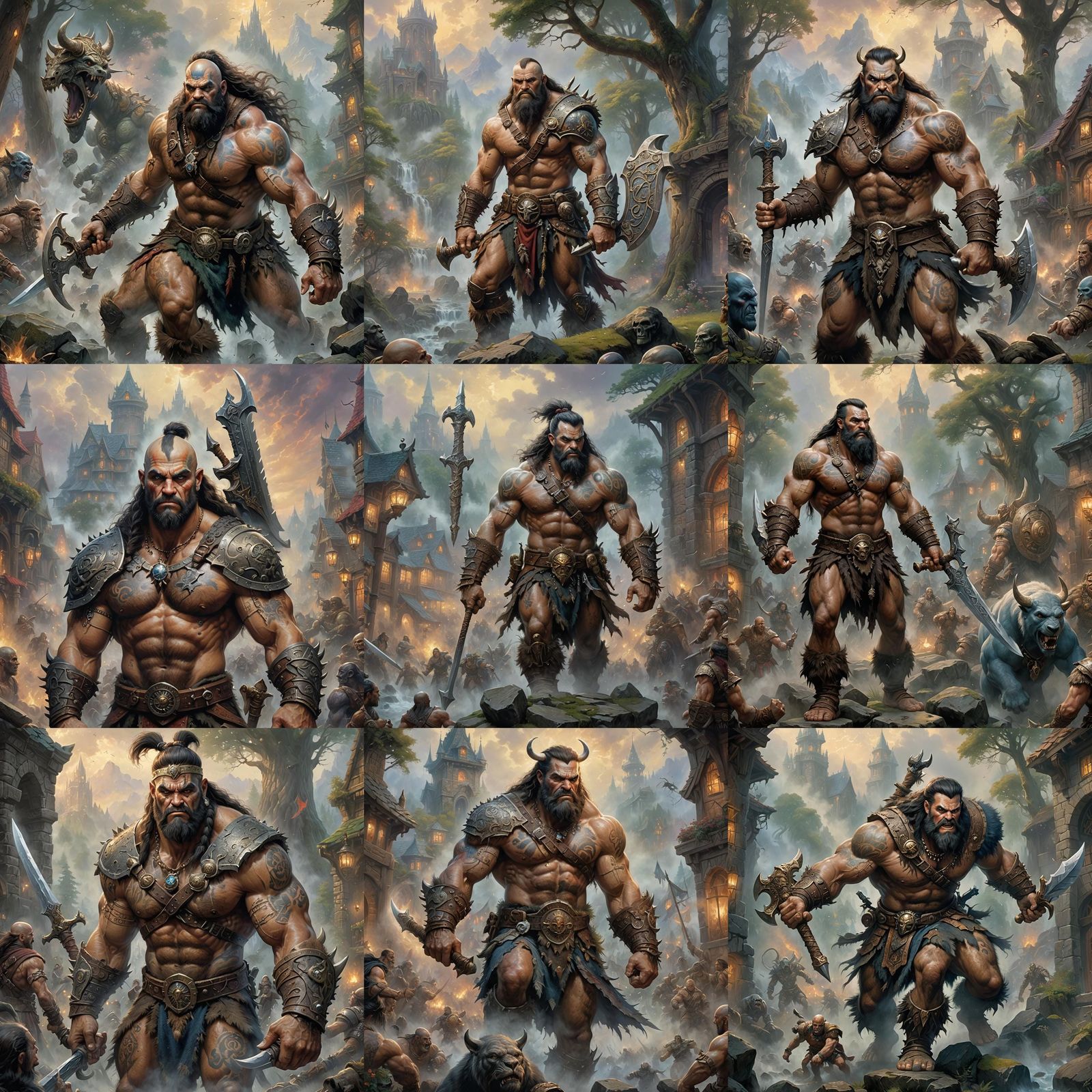 Goliath Barbarian with Tattoos in Ethereal Mist