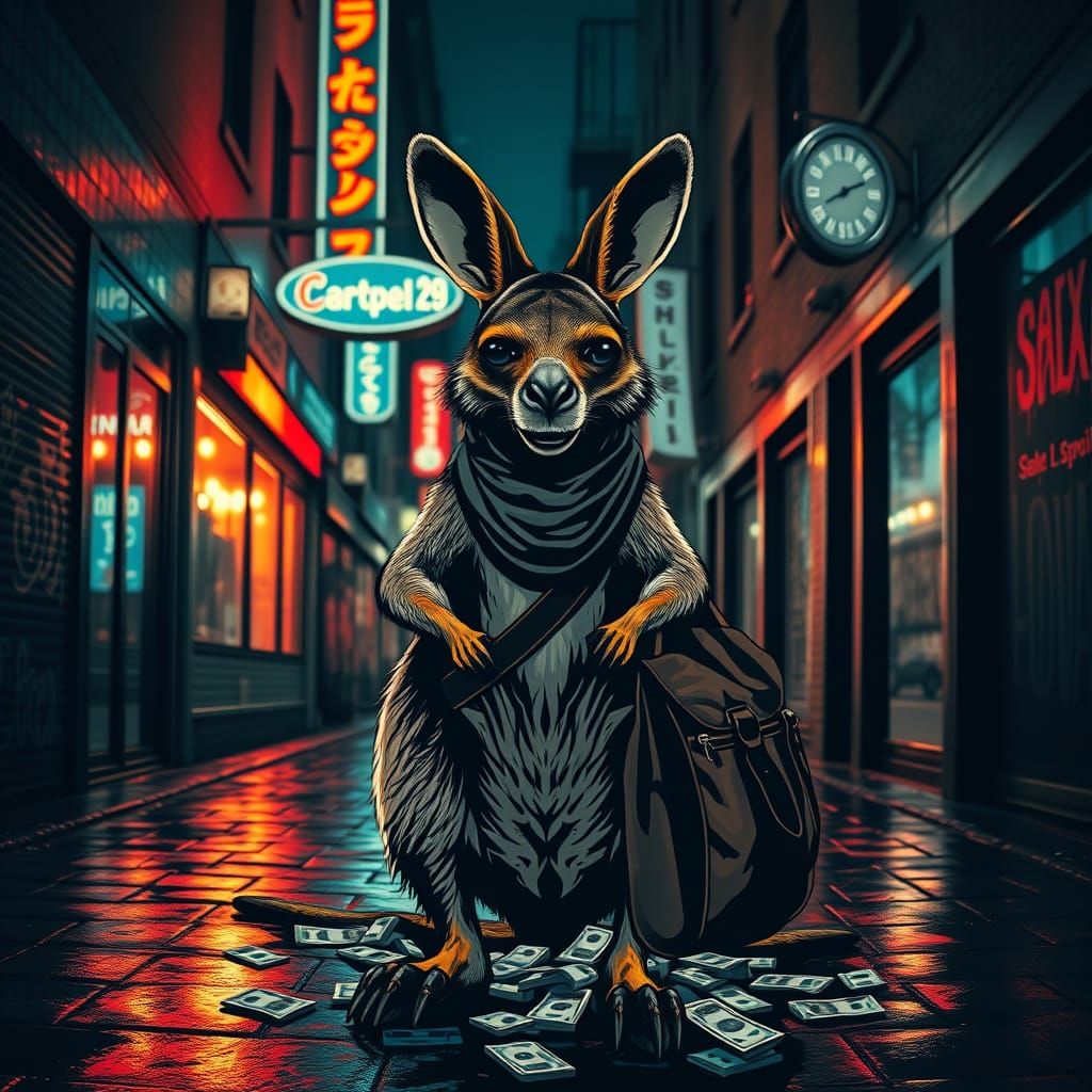 Kangaroo Gangster in Alleyway with Cash