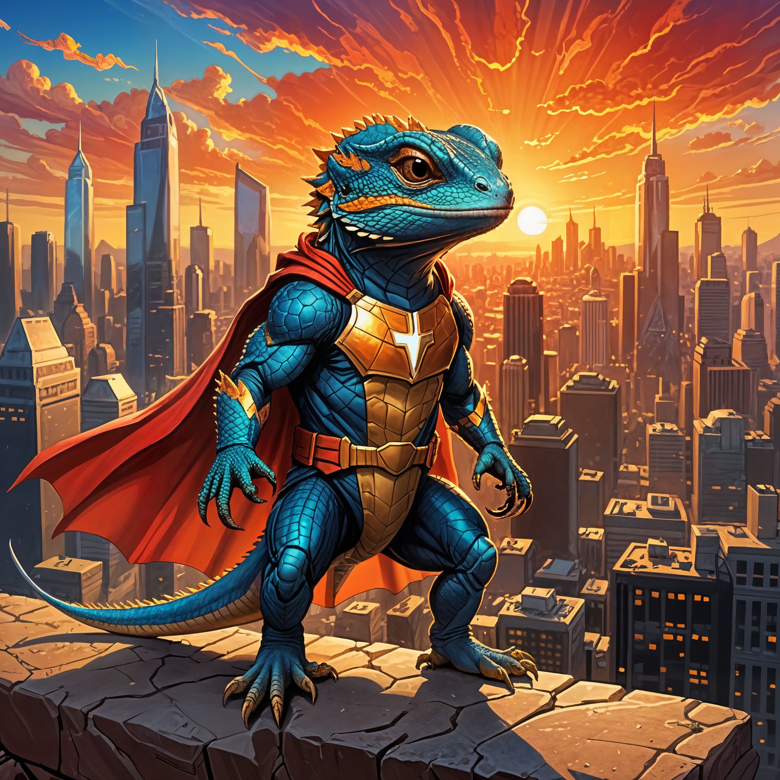 Baby Bearded Dragon Lizard as a Superhero