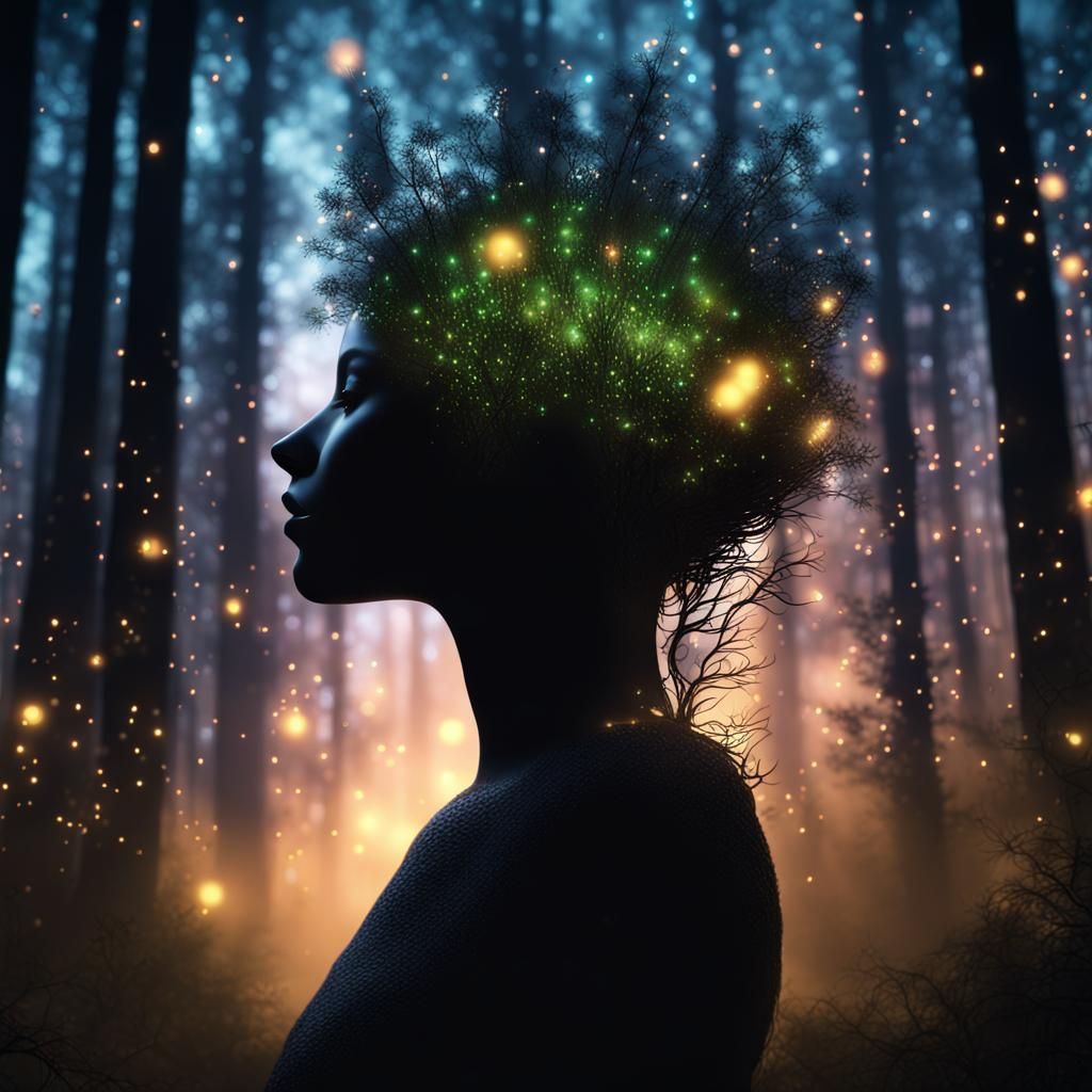 Enchanted Forest Lights Within a Silhouette