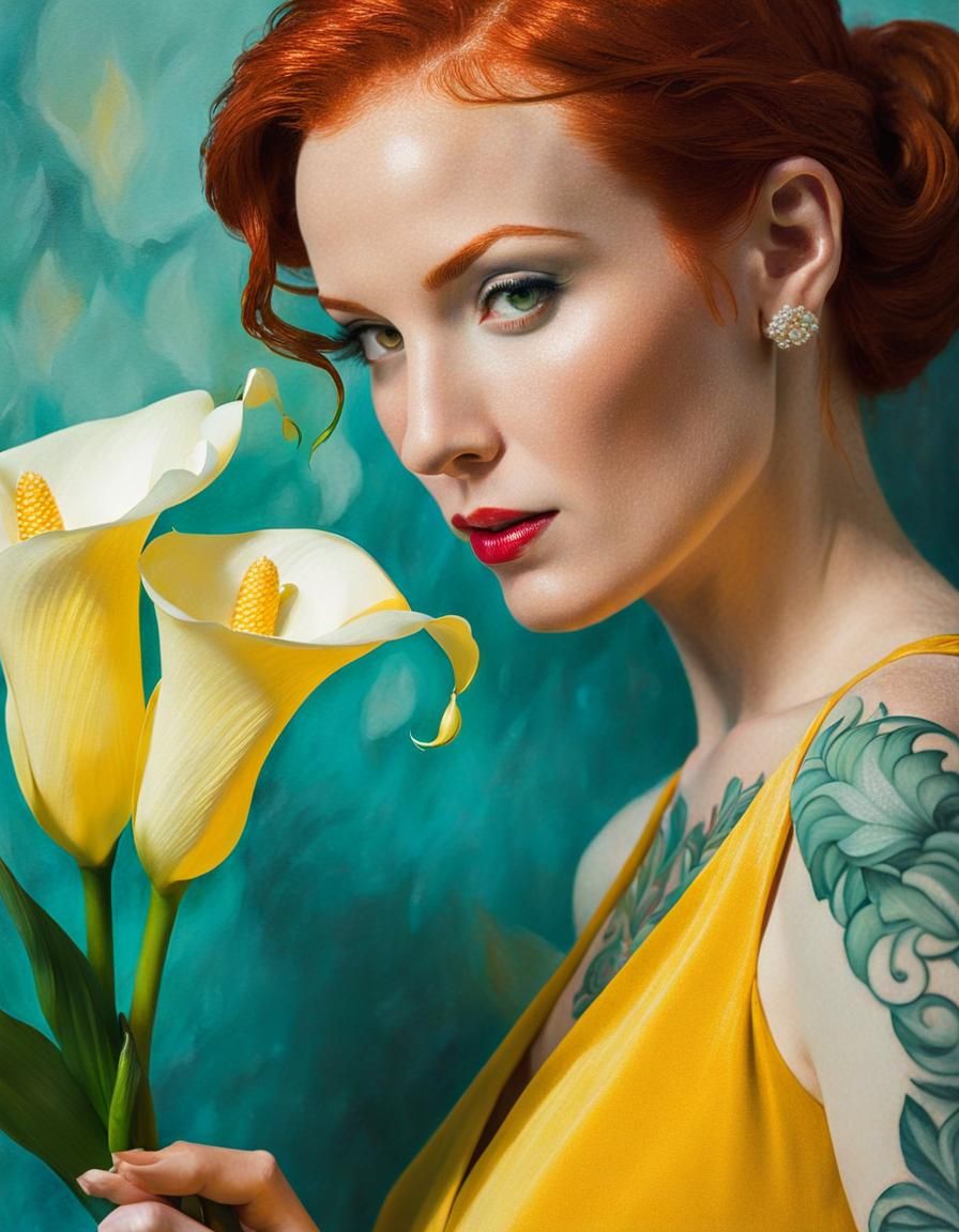 Woman with Lilies: Hyperrealistic Portrait