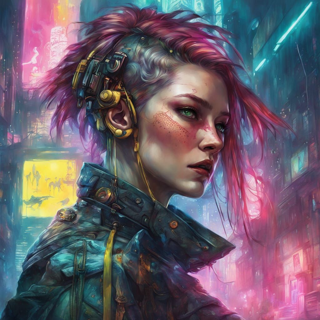 Surrealist Cyberpunk Vision in Neon Lights