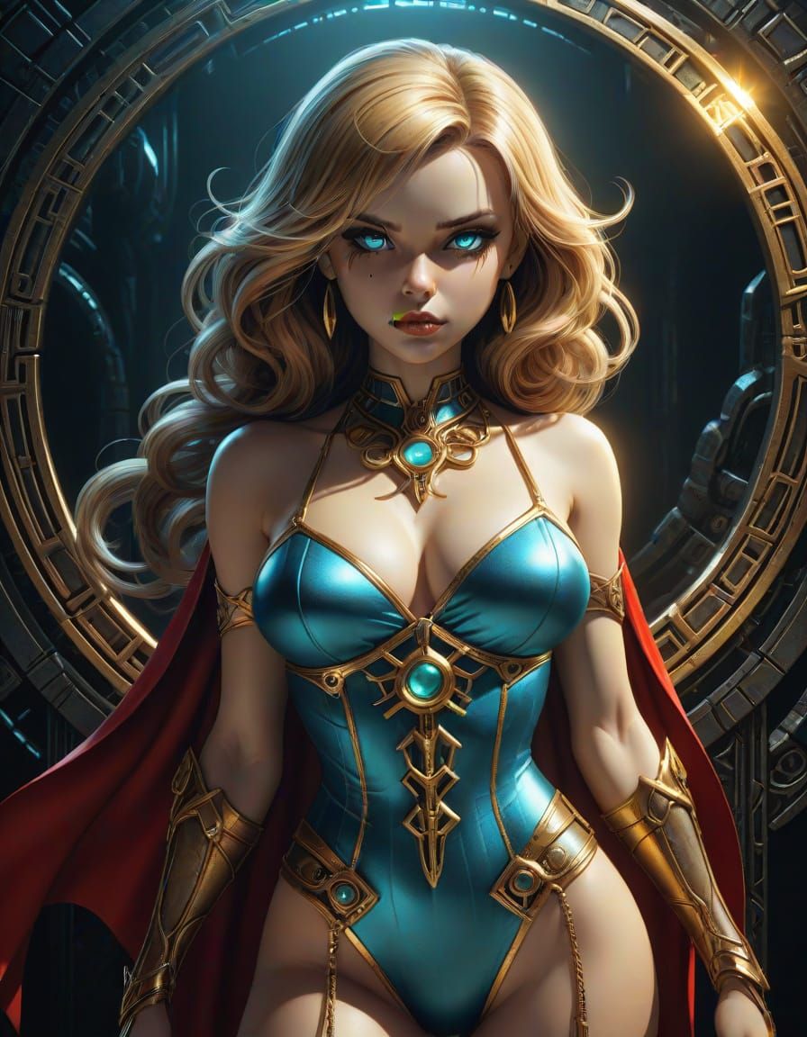 Anime Chibi Fashionista with Aqua Skin and Scarlet Cape