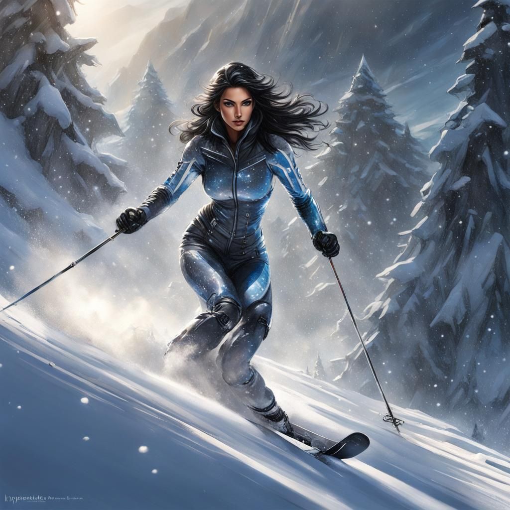 Beautiful Italian Skier in Winter Fantasy Art