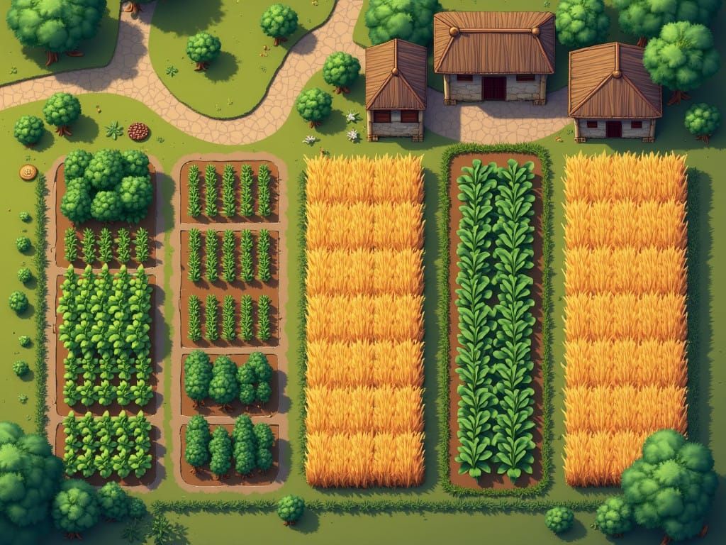 Idyllic Rural Farming Village in Golden Light