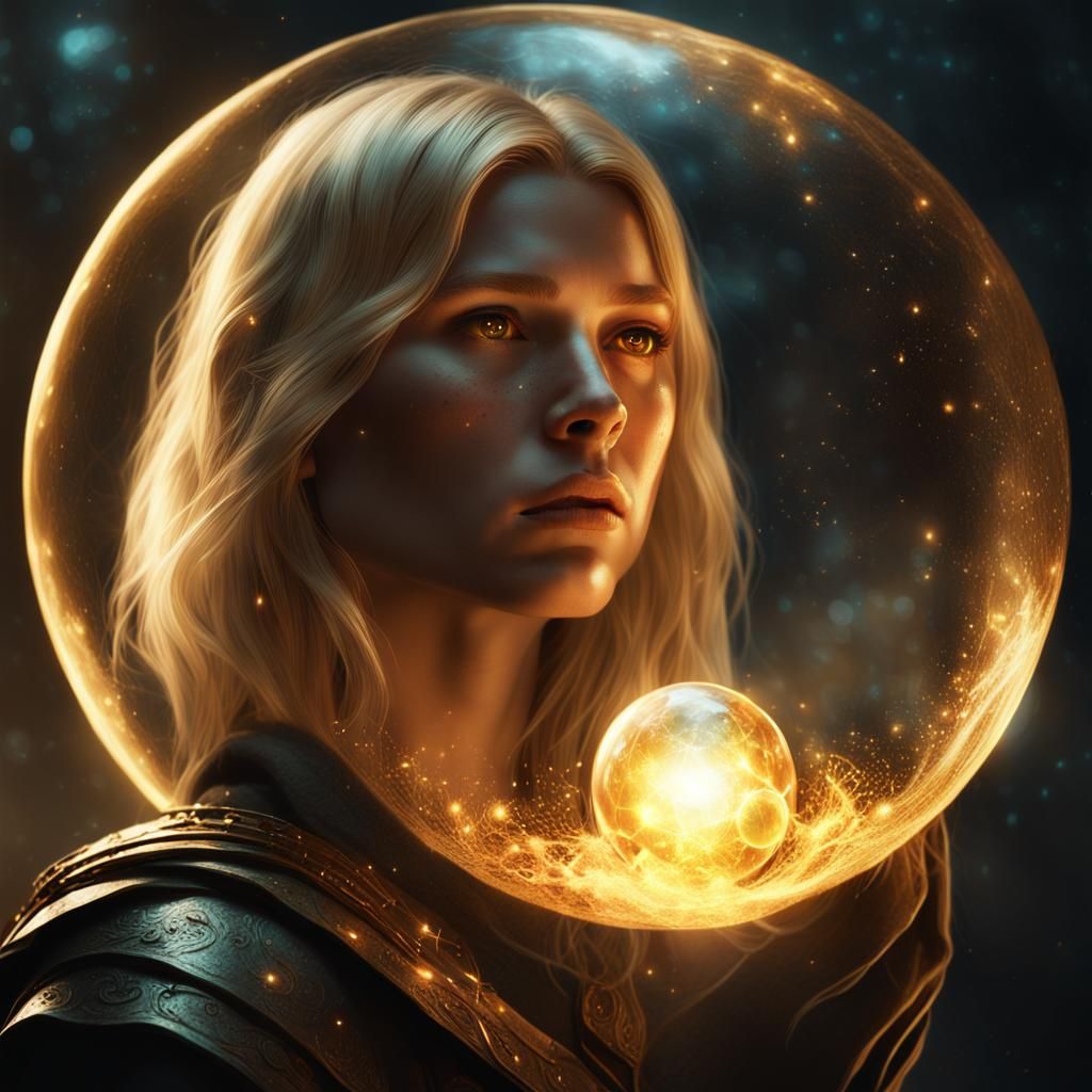 Golden Orb Portrait in Dark Fantasy Style
