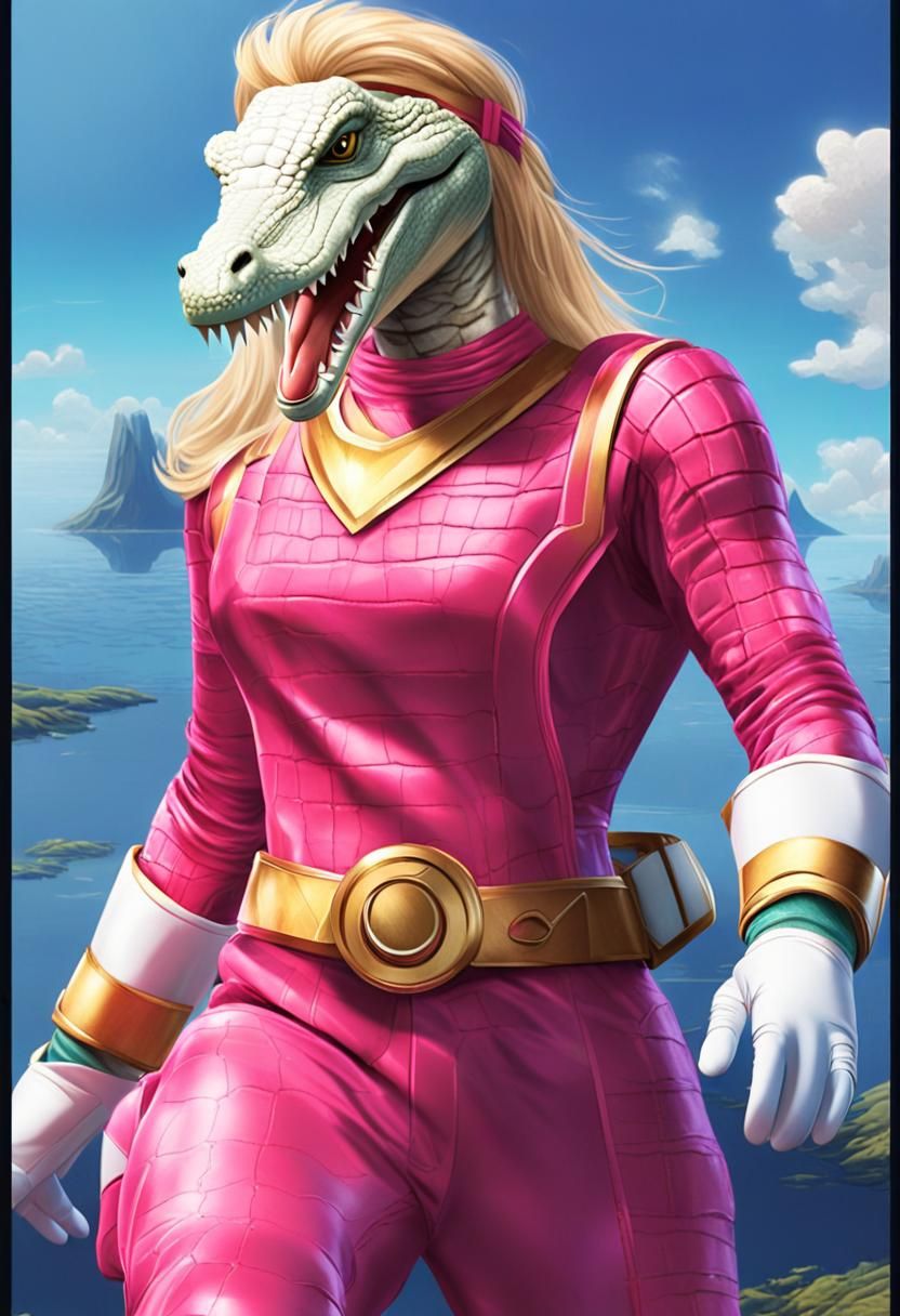Anthro Crocodile in Power Ranger Outfit