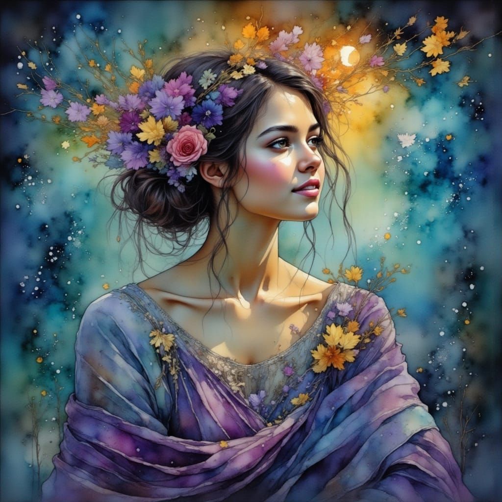 The Lady of the Lake Enchantress Awakens in Painterly Style