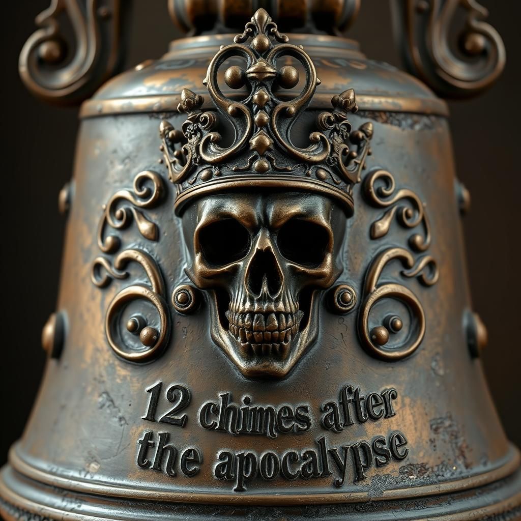 Ancient Bronze Bell with Skull in Baroque Style