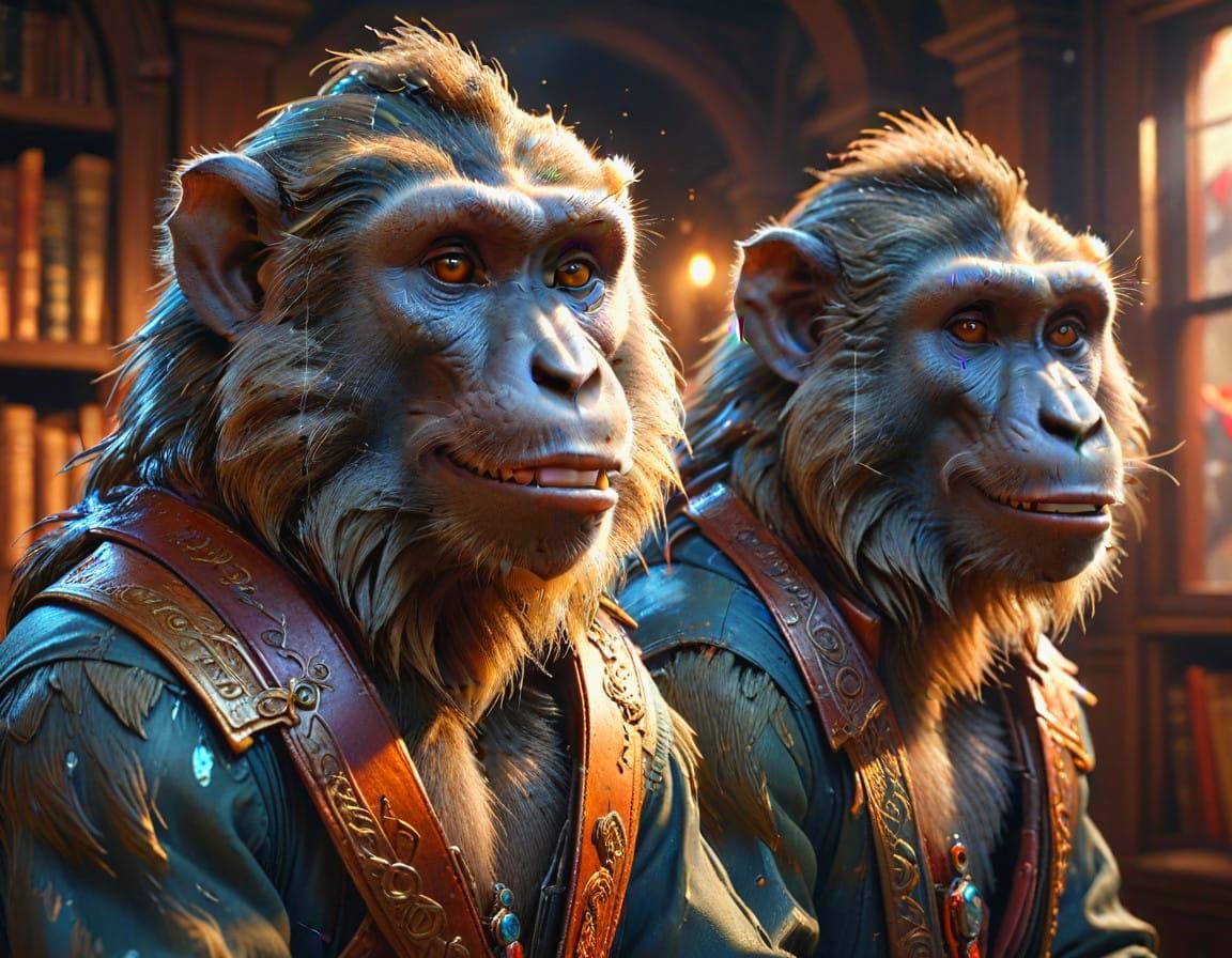 Sophisticated Baboons in an Elegant Library Setting