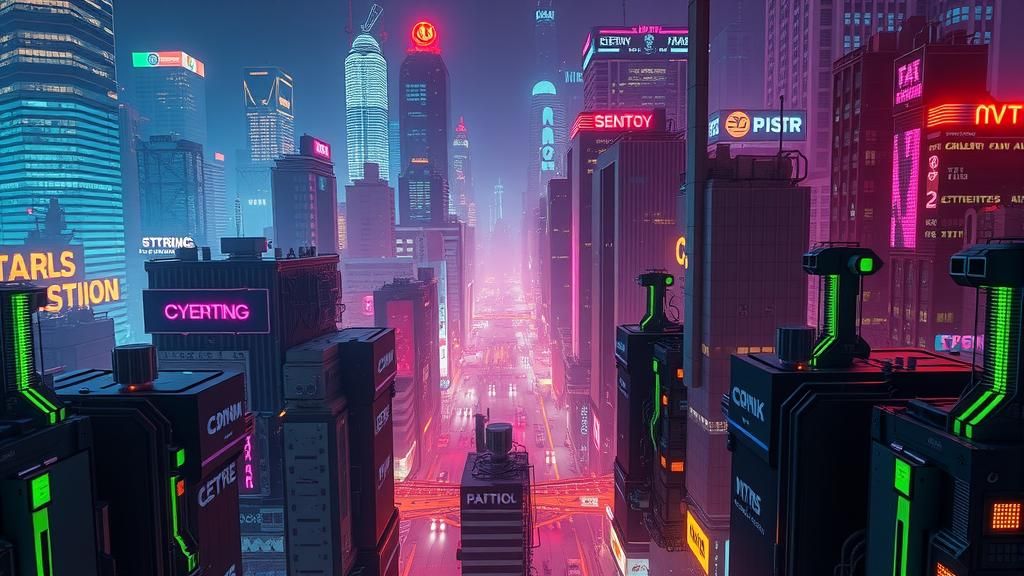 Neon Cyberpunk Cityscape in Anime Style