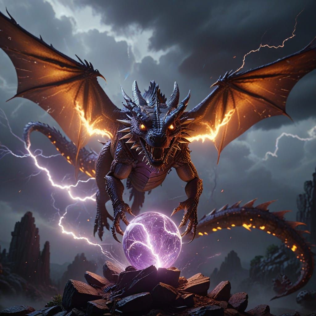 Mage Defends Against Dragon With Lightning Ball