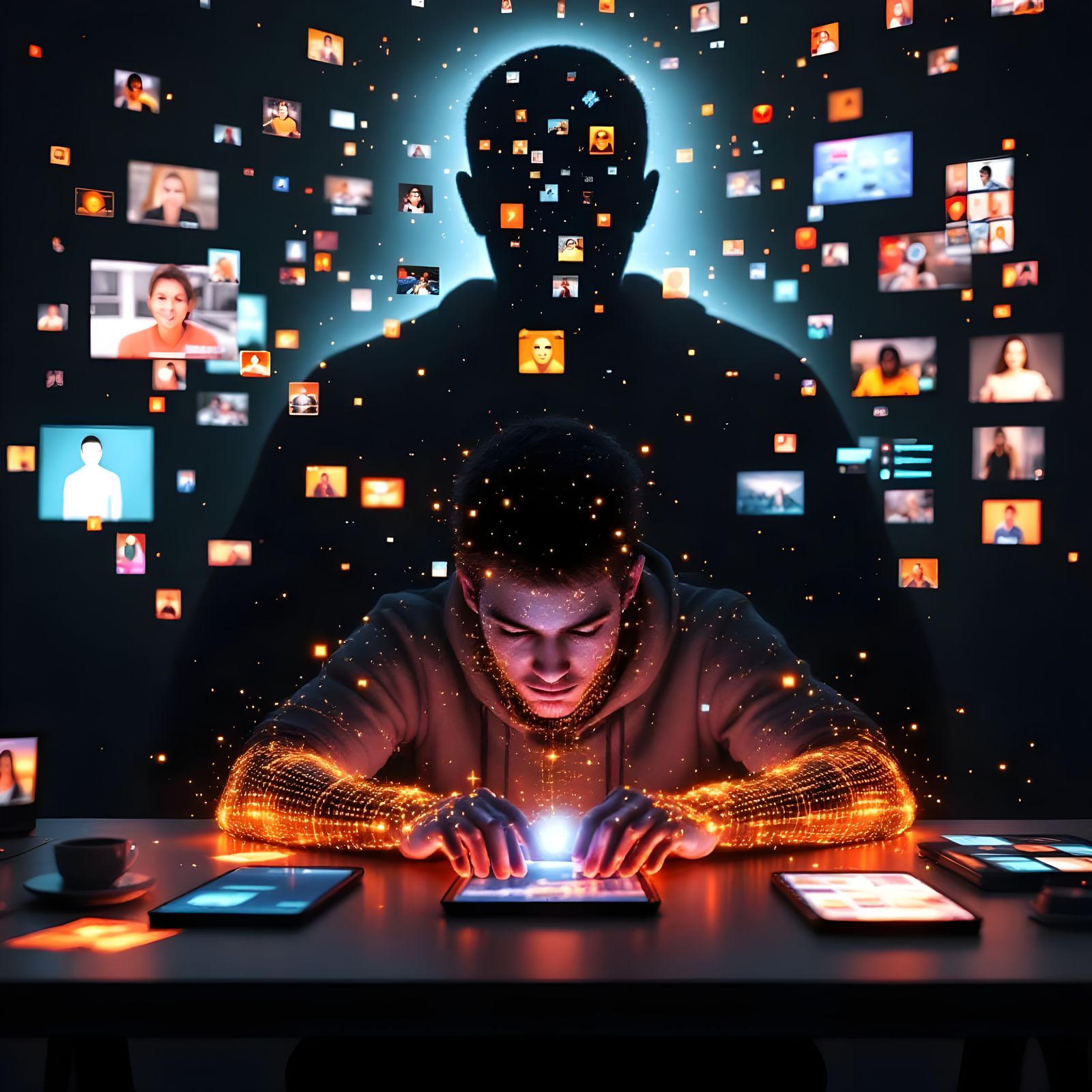 Digital Addiction: Hyperrealistic Artwork of Man Consumed by...